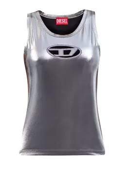 Топ T-Lynys из металлизированной ткани с лазерным логотипом Oval D