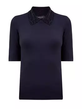 Трикотажный джемпер с вязаным отложным воротом ламе