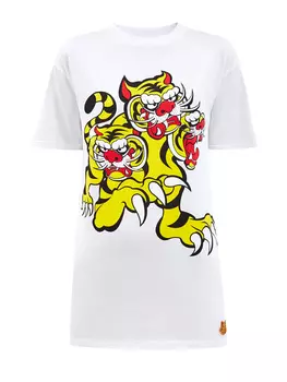 Удлиненная футболка из хлопка джерси с принтом Three Tigers
