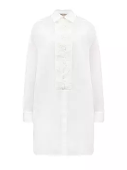 Удлиненная рубашка из хлопкового поплина с фактурной вставкой