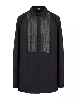 Удлиненная рубашка из поплина с мерцающими стразами и вышивкой