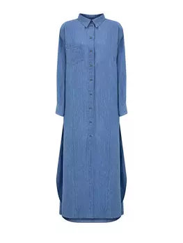 Удлиненное платье-рубашка из хлопка и льна с разрезами