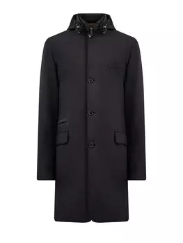 Удлиненное пуховое пальто со съемной вставкой с капюшоном