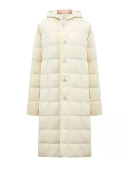 Удлиненный пуховик из стеганого матового нейлона с капюшоном