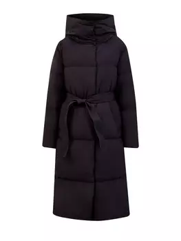 Удлиненный пуховик из влагозащитного нейлона Silky Dull с поясом