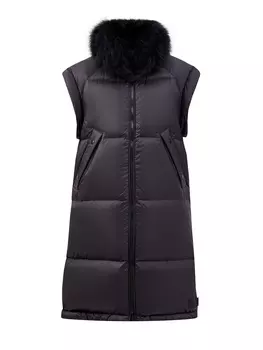 Удлиненный пуховый жилет с отделкой из густой овчины