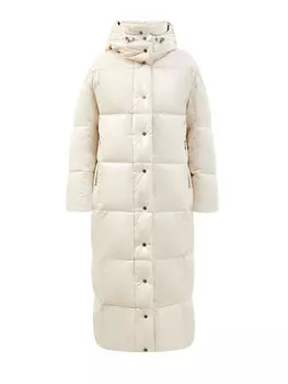 Удлиненный стеганый пуховик с контрастной отделкой