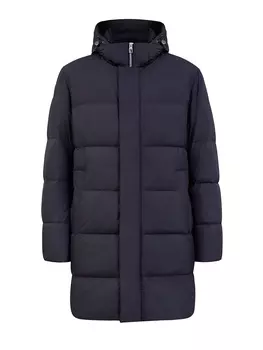 Удлиненный стеганый пуховик с ветрозащитной планкой и капюшоном