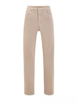 Укороченные джинсы из хлопкового денима с нашивкой в тон