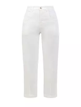 Укороченные джинсы из тонкого хлопкового денима с прострочкой