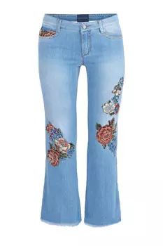 Укороченные джинсы-клеш с жаккардовой цветочной вышивкой
