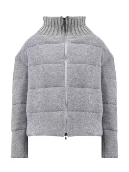 Укороченный пуховик с мерцающими пайетками и воротом