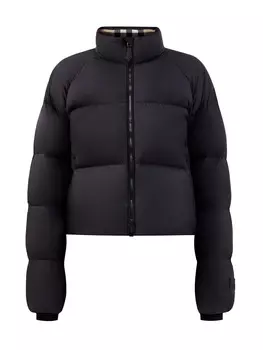 Укороченный пуховик с шерстяной отделкой ворота в клетку