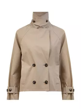 Укороченный тренч из хлопкового габардина с кожаными деталями