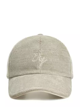 Вельветовая бейсболка с вышивкой и застежкой велкро из замши