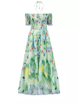 Воздушное платье Aryana с открытыми плечами и принтом