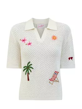 Вязаное поло Pixie из хлопка с вышивкой в курортном стиле