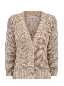Вязаный кардиган с V-образным вырезом и легкими пайетками