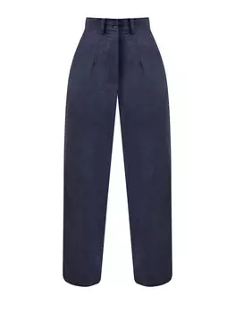 Высокие брюки из окрашенного вручную хлопка и льна с защипами