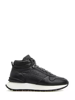 Высокие кроссовки из драпа и кожи с меховой отделкой