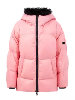 Яркий пуховик из матового нейлона с мехом