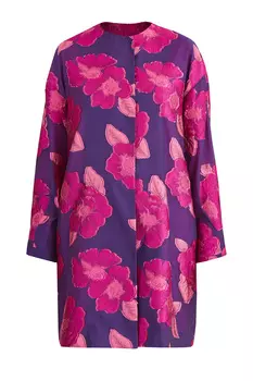 Яркое пальто с жаккардовой цветочной вышивкой и потайной застежкой