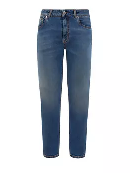 Зауженные джинсы из выбеленного денима с макро-вышивкой