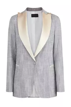 Жакет из льна с меланжевым эффектом и атласными лацканами