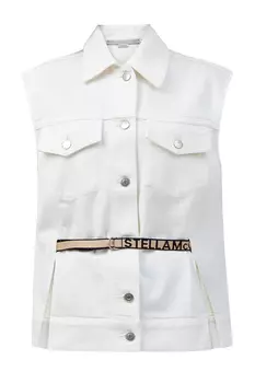 Жилет из плотного денима с поясом и боковыми разрезами