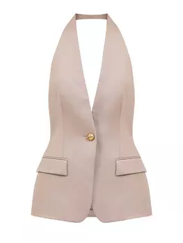 Жилет из шерсти с V-образным вырезом и открытой спиной