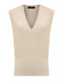 Жилет из тонкой шерсти и хлопка с узором из пайеток в тон