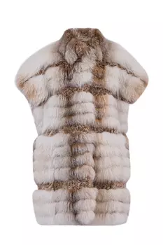 Жилет с горизонтальной кладкой меха лисы и козлика пастельных тонов