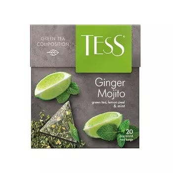 Чай зеленый Tess Ginger Mojito, с цедрой лимона и мятой, в пирамидках, 20 шт.