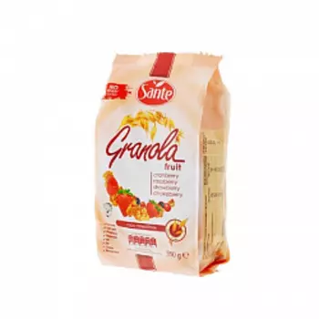 Хлопья Sante гранола, кранчи злаковые с клюквой, малиной и клубникой, 350 гр.