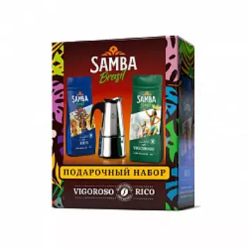 Подарочный набор Кофе Samba Cafe Brasil в зернах c гейзерной кофеваркой, 500 г