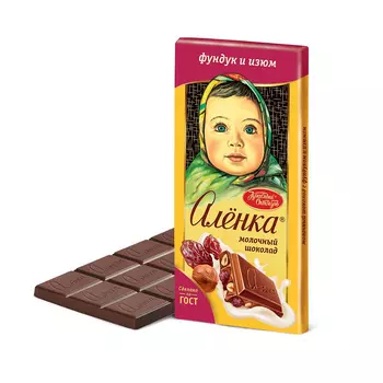 Шоколад Алёнка с фундуком и изюмом, Красный Октябрь, 100 гр.