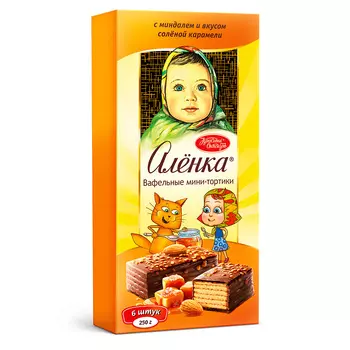 Торт вафельный Алёнка, с миндалем и со вкусом соленой карамели, 220 гр