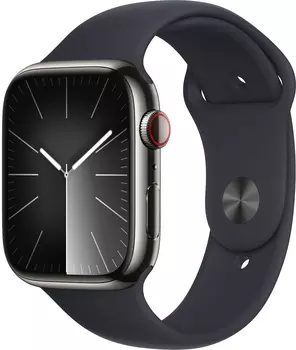Watch Series 9 GPS + Cellular, 45mm Stainless Steel Graphite, с чёрным ремешком M/L