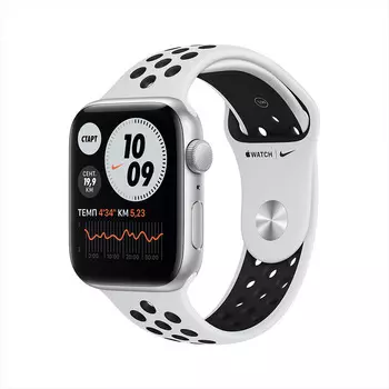 Apple Watch Nike SE GPS 44mm (корпус - серебристый, спортивный ремешок Nike цвета «чистая платина/черный»)