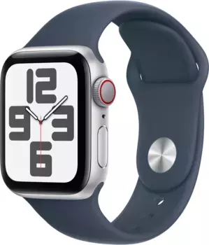 Apple Watch SE 2023 GPS (корпус - серебристый, 40mm ремешок Sport Band штормовой синий, размер S/M)