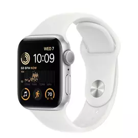Apple Watch SE 2 GPS 44mm (корпус - серебристый, спортивный ремешок белого цвета)