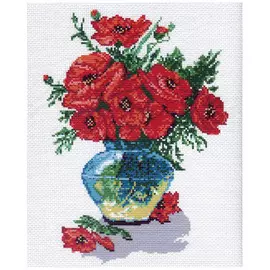 0002 Канва с рисунком Матренин посад 'Букет с маками' 21*29 см (28*37 см)
