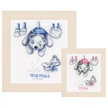 0011892-PN Набор для вышивания Vervaco 'С рождением-сыночек и дочка' 20x22см