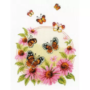 0021838-PN Набор для вышивания Vervaco 'Эхинацея и бабочки' 20x26см