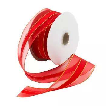 0072-2460 Лента капроновая с люрексом, 44 мм*27 м (красн./зол.)