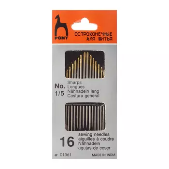 01361 Иглы швейные №1/5, упак./16 шт., PONY