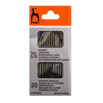 01363 Иглы ручные для шитья Sharps с золотым ушком №5-10, 20 шт PONY