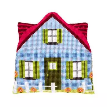 0147191-PN Подушка Vervaco 'Синий дом' 40x40см