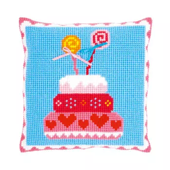 0150300-PN Подушка Vervaco 'Именинный торт с бантиками' 40x40см
