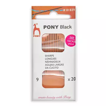01839 Иглы ручные для шитья BLACK Sharps, №9, 20 шт PONY